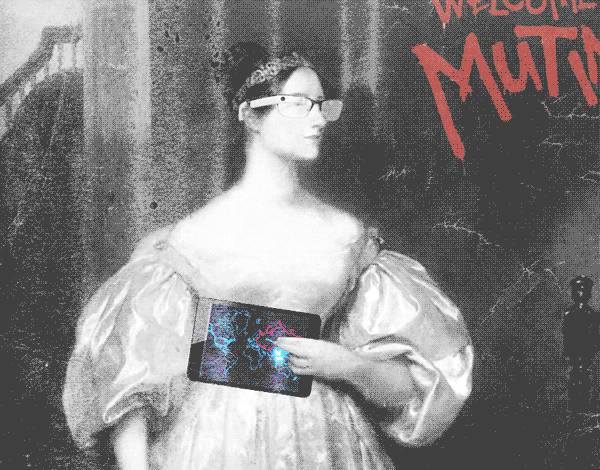 collage of ada lovelace holding ipad and wearing google glass
